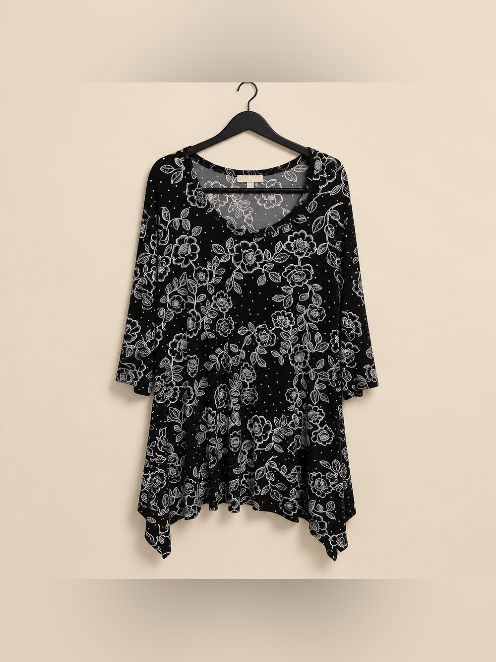 Woman Within 1x 22/24 Black Floral Scoop Neck Polyester Spandex Dress or Tunic